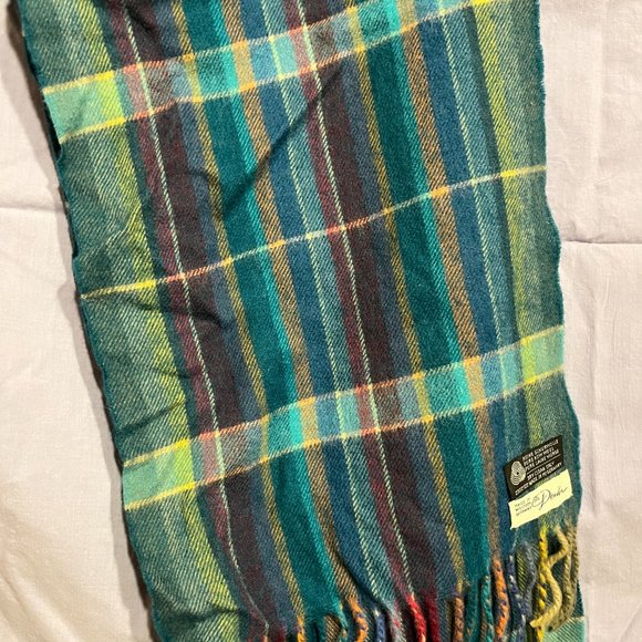 West Germany "The Denver" 100% Wool Turquoise Plaid Scarf 46" long EUC - Picture 4 of 7